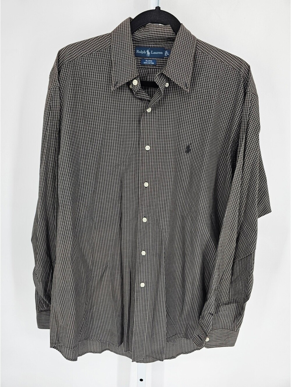Ralph Lauren Mens Sz L 100% Cotton Blake Fit Long Sleeve Dress Shirt Gray Plaid